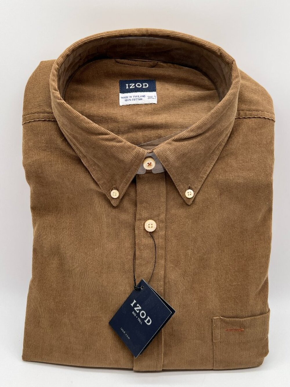 IZOD Men's Big & Tall Corduroy Shirt 3XLT Long Sleeve Tan 100% Cotton NEW w/tags